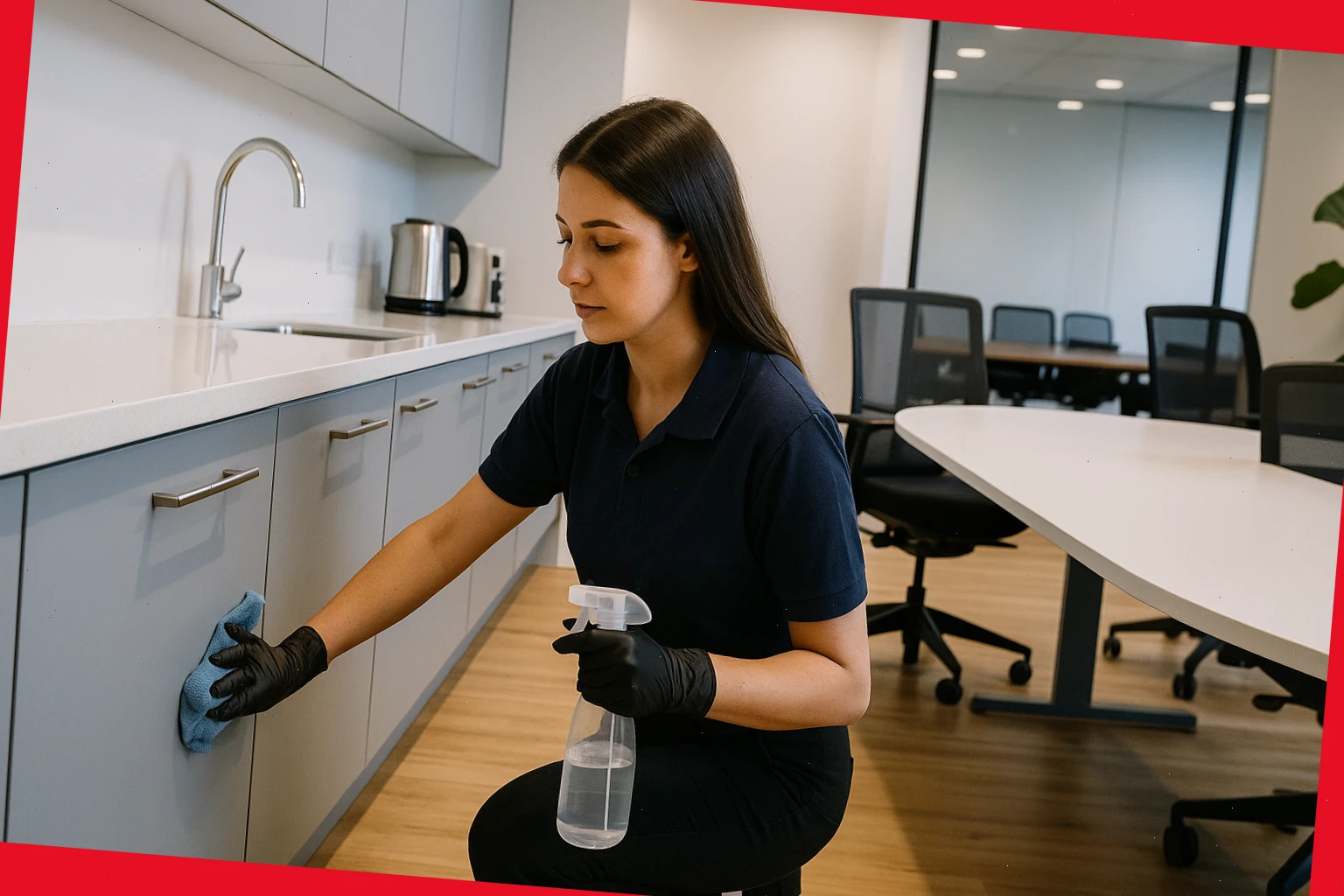 Deep clean: kitchens, meeting rooms, detailed edges